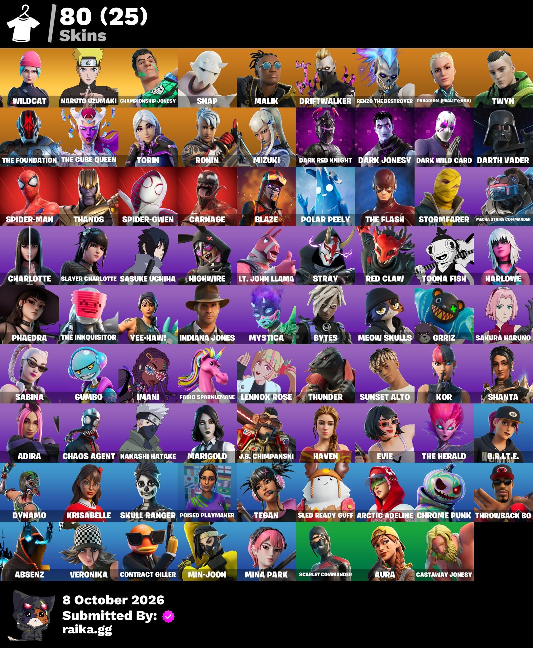 Fortnite account 87-Skin Fortnite Account | Wildcat, Naruto Uzumaki, Championship Jonesy, Snap | PC/PSN/Xbox/Switch/Mobile
