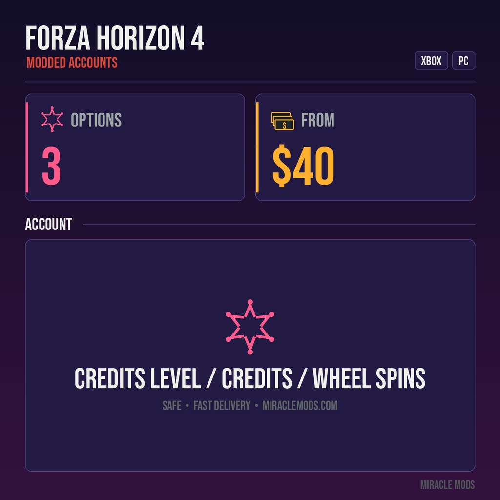 Forza Horizon 4 Credits Level / Credits / Wheel Spins Package (Xbox/Steam) Forza Horizon 4 Credits Level / Credits / Wheel Spins Package (Xbox/Steam)