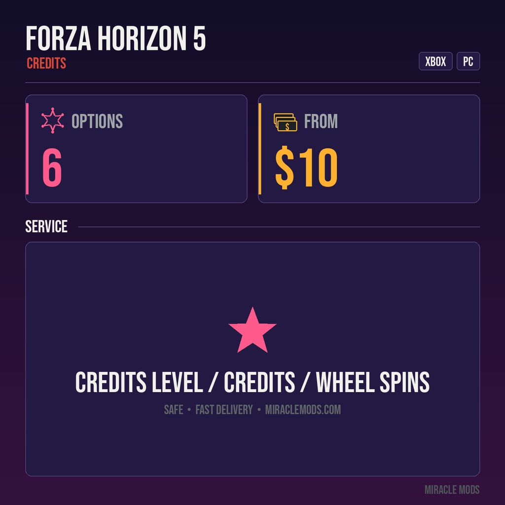 Forza Horizon 5 Credits Level / Credits / Wheel Spins Package (Xbox/Steam) Forza Horizon 5 Credits Level / Credits / Wheel Spins Package (Xbox/Steam)