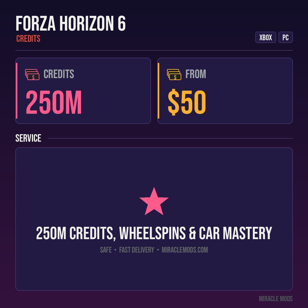 Forza Horizon 6 — 250M Credits, Wheelspins & Car Mastery (Series X|S / Steam / PC)