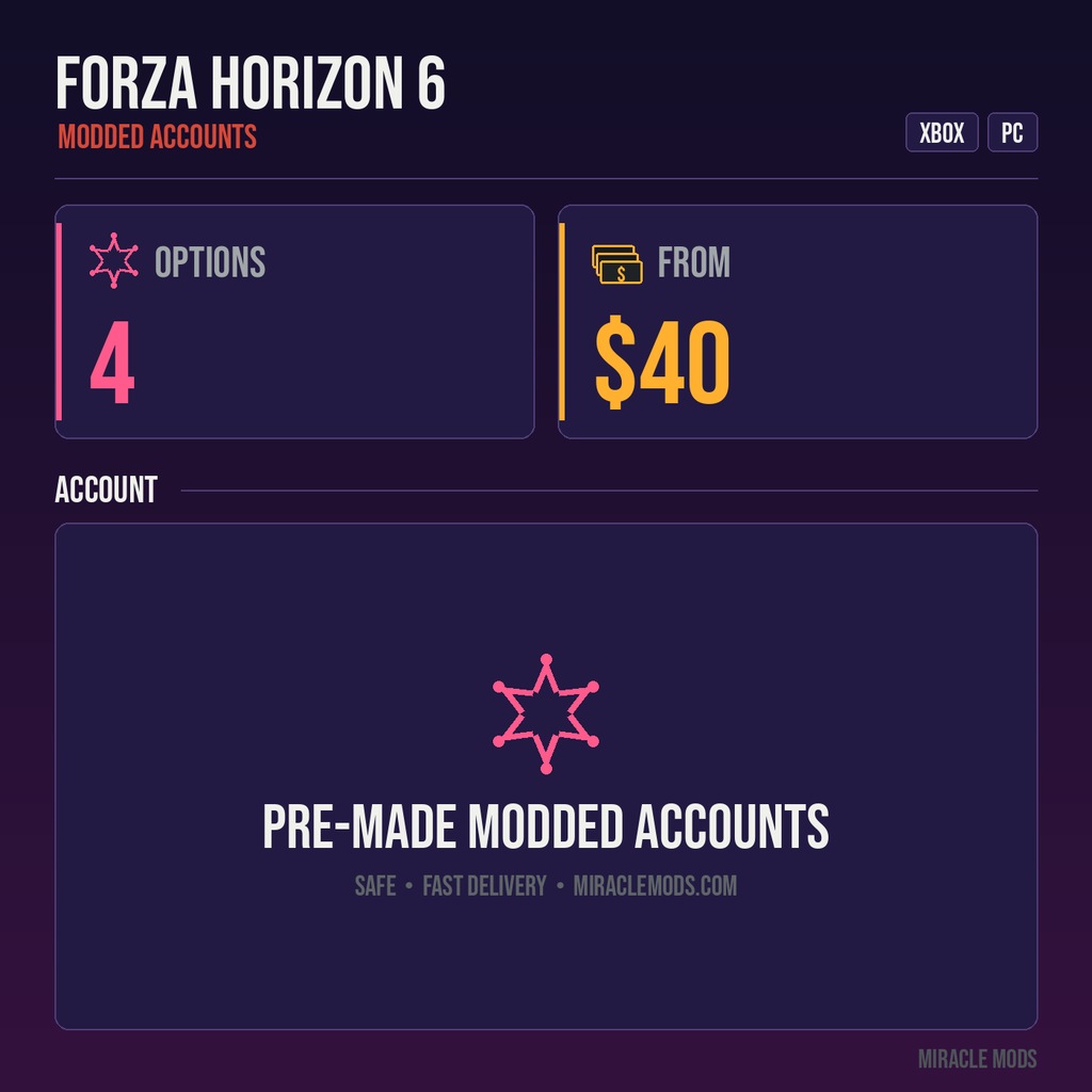 Forza Horizon 6 Pre-Made Modded Accounts – Xbox & Steam
