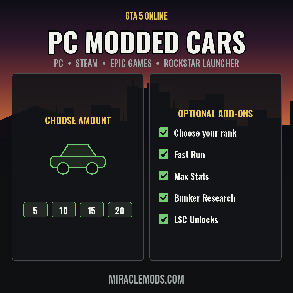 GTA 5 Online PC Modded Cars GTA 5 Online PC modded cars, 5 to 20 cars