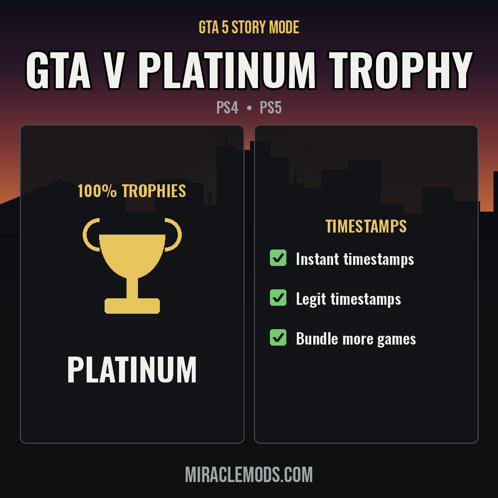 GTA 5 Platinum Trophy GTA 5 story mode Platinum Trophy service for PS4 and PS5