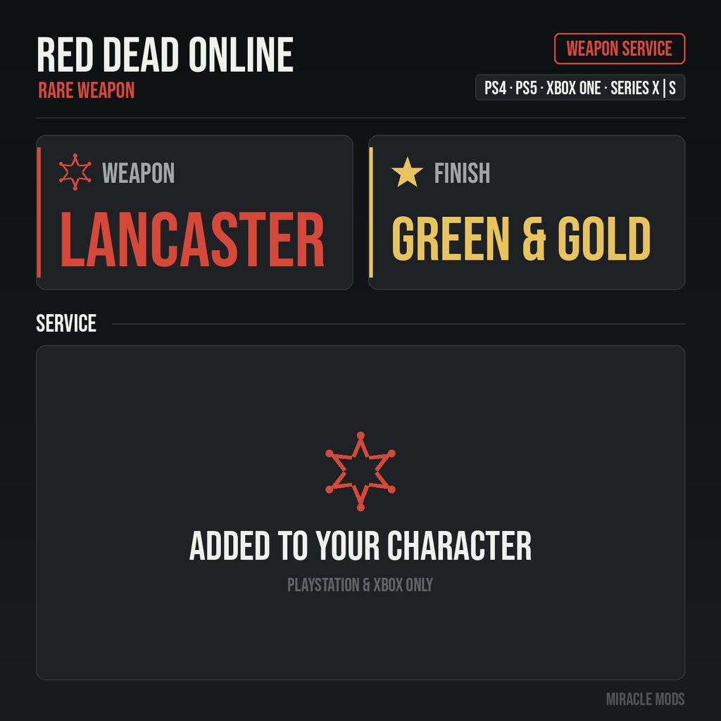 (PS/Xbox) Red Dead Online Green & Gold Lancaster Repeater (PS/Xbox) Red Dead Online Green & Gold Lancaster Repeater